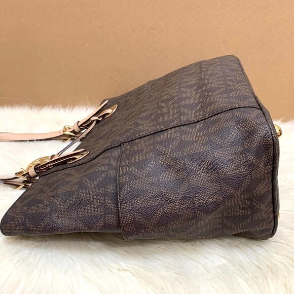 MICHAEL KORS Large Brown Pebbled Logo JET SET TRAVEL Pocket Tote - Picture 15 of 16